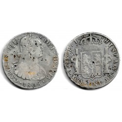 Carlos IV. 1808. 8 Reales (BC+) (Plata) Ceca de Potosí PJ, Resellos Orientales
