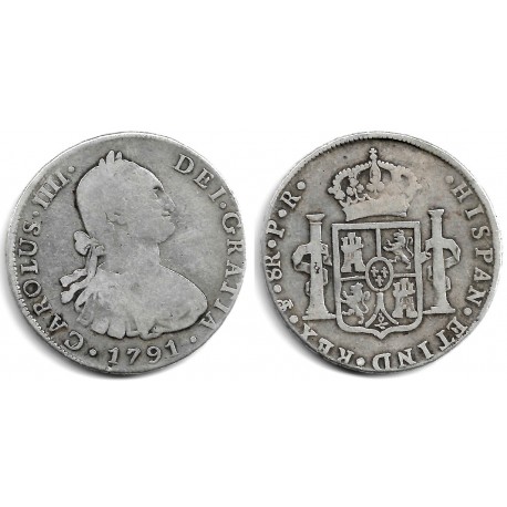 Carlos IV. 1791. 8 Reales (BC+) (Plata) Ceca de Potosí PR