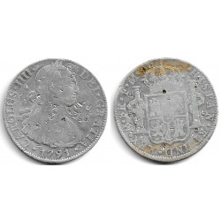 Carlos IV. 1791. 8 Reales (BC) (Plata) Ceca de Méjico FM, Resellos Orientales