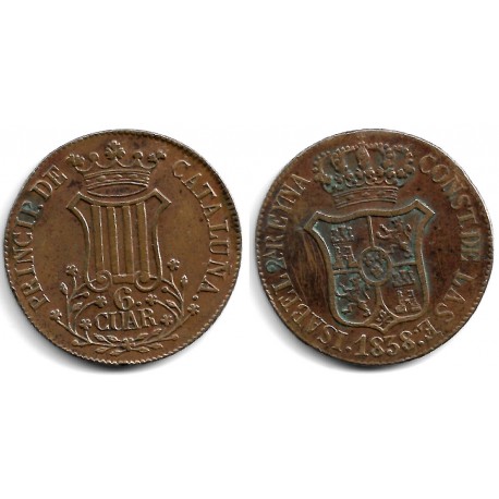 Isabel II. 1838. 6 Cuartos (MBC) Ceca de Cataluña