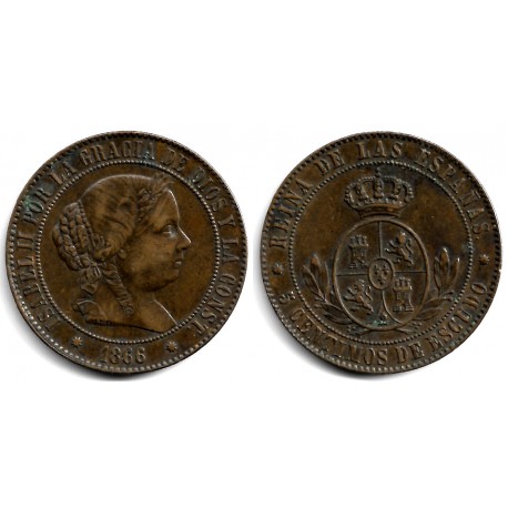 Isabel II. 1866. 5 Céntimos de Escudo (MBC) Ceca de Barcelona OM