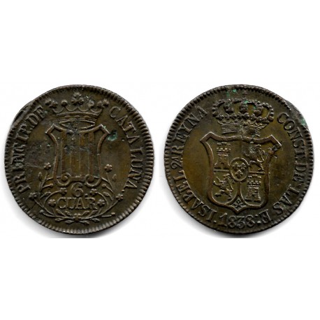 Isabel II. 1838. 6 Cuartos (MBC/MBC+) Ceca de Cataluña