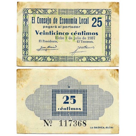 Elche. 1937. 25 Céntimos (MBC) Manchas