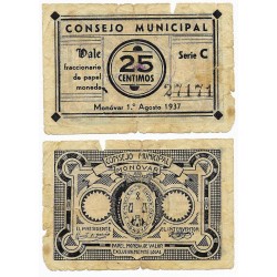 Monovar. 1937. 25 Céntimos (RC+) Roturas