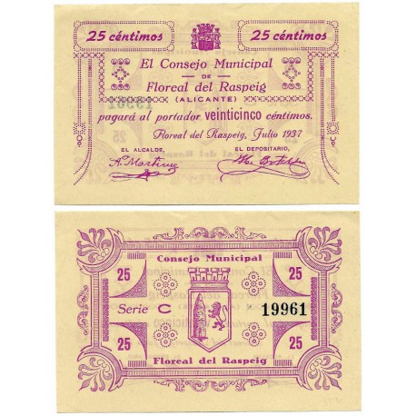 Floreal del Raspeig. 1937. 25 Céntimos (SC-)