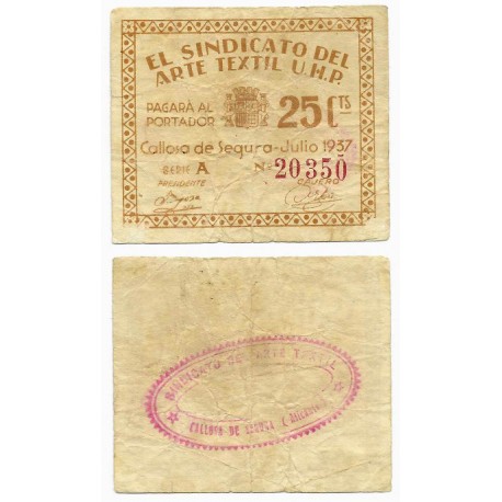 Callosa de Segura (Sindicato del Arte Textil). 1937. 25 Céntimos (MBC)