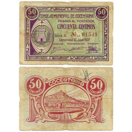 Cocentaina. 1937. 50 Céntimos (MBC-)
