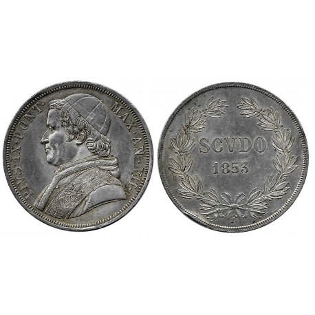 (1336.2) Ciudad del Vaticano. 1853. 5 Lira (MBC+/EBC-) (Plata)