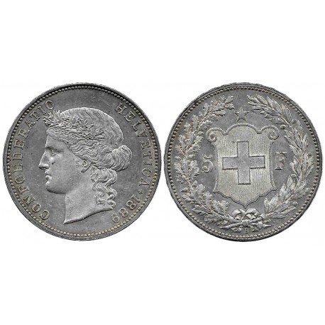 (34) Suiza. 1889. 5 Francs (EBC) (Plata)