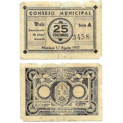 Monóvar. 1937. 25 Céntimos (RC+) Roturas