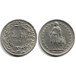 (21a.1) Suiza. 1968. 2 Francs (MBC)