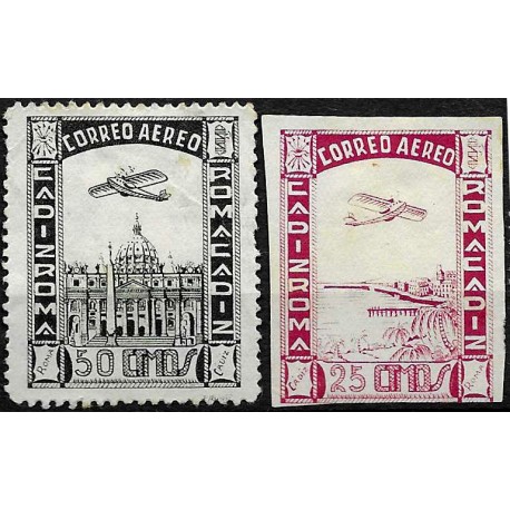 Viñetas. Correo Aéreo. Cádiz Roma. 50 y 25 Céntimos (Nuevos, sin goma y con señal de fijasellos)