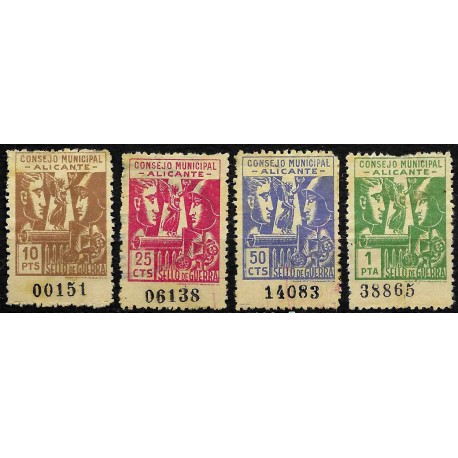 Viñetas. Consejo Municipal Alicante. Sello de Guerra. Serie de 4 Valores (Usados)