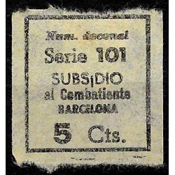 Viñeta. Subsidio al Combatiente. Barcelona. 5 Céntimos (Nuevo, con señal de fijasellos)