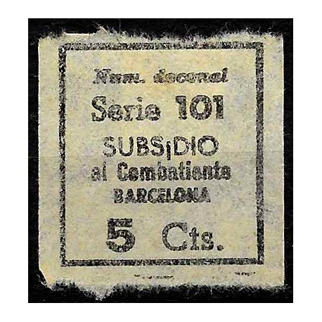 Viñeta. Subsidio al Combatiente. Barcelona. 5 Céntimos (Nuevo, con señal de fijasellos)