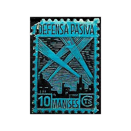 Viñeta. Defensa Pasiva. Manises. 10 Céntimos (Nuevo, con señal de fijasellos y esquina rota)