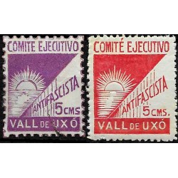 Viñetas. Comité Ejecutivo Antifascista. Vall de Uxó. 5 y 5 Céntimos (Nuevo y Usado, con señal de fijasellos)