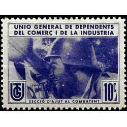 Viñeta. Unión Gral. de Dependientes del Comercio y Industria. Ayuda Combatiente. 10 Céntimos (Nuevo, con señal de fijasellos)