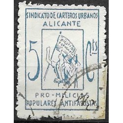 Viñeta. Sindicato de Carteros Urbanos. Alicante. Pro-Milicias Populares Antifascistas. 5 Céntimos (Usado)