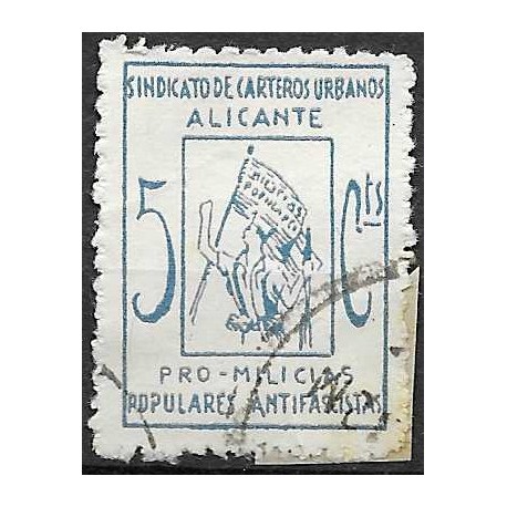 Viñeta. Sindicato de Carteros Urbanos. Alicante. Pro-Milicias Populares Antifascistas. 5 Céntimos (Usado)