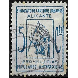 Viñeta. Sindicato de Carteros Urbanos. Alicante. Pro-Milicias Populares Antifascistas. 5 Céntimos (Usado)