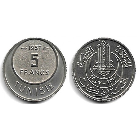 (277) República Tunecina. 1957. 5 Francs (SC)