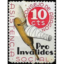 Viñeta. Consejo de Aragón. Asistencia Social. Pro Inválidos. 10 Céntimos (Nuevo, con señal de fijasellos)