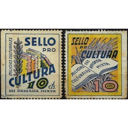 Viñetas. Milicias Culturales. Sellos Pro Cultura. 10 y 10 Céntimos (Usados)