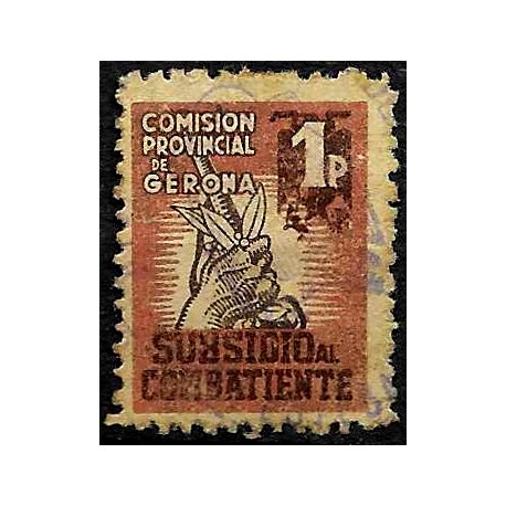 Viñeta. Comisión Provincial de Gerona. Subsidio al Combatiente. 1 Peseta (Usado)