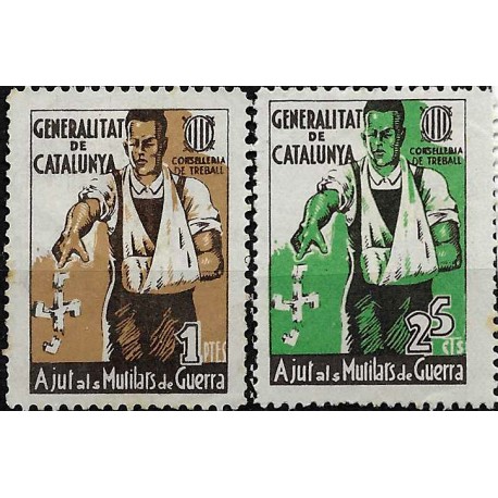 Viñeta. Ayuda a Mutilados de Guerra. Generalitat de Catalunya. 25 Céntimos y 1 Peseta (Usados)