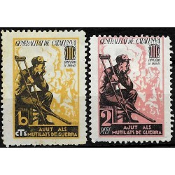 Viñetas. Ayuda a los Mutilados de Guerra. Generalitat de Catalunya. 10 Céntimos y 2 Pesetas (Nuevo, con señal de fijasellos)
