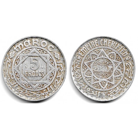(Y48) Marruecos. 1370AH. 5 Francs (MBC)