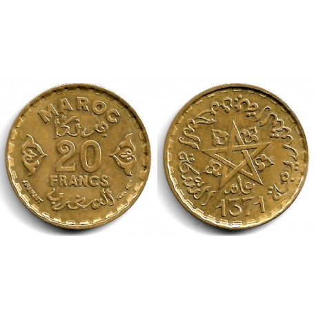 (Y50) Marruecos. 1371AH. 20 Francs (EBC)
