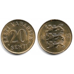 (23) Estonia. 1992. 20 Senti (SC)