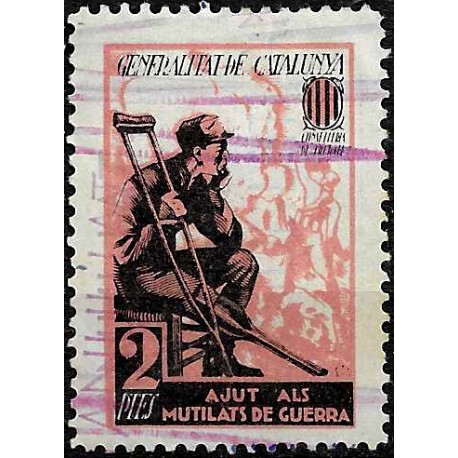 Viñeta. Generalitat de Cataluña. Ayuda a los Mutilados de Guerra. 2 Pesetas (Usado)