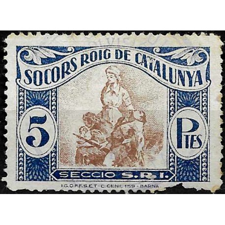 Viñeta. Socorro Rojo de Cataluña. 5 Pesetas (Usado)
