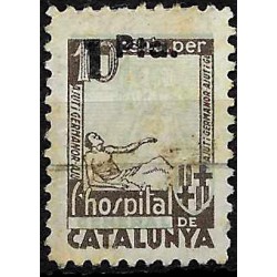 Viñeta. Hospital General de Cataluña. Ajut i Germanor. 1 Peseta sobre 10 Céntimos (Usado)