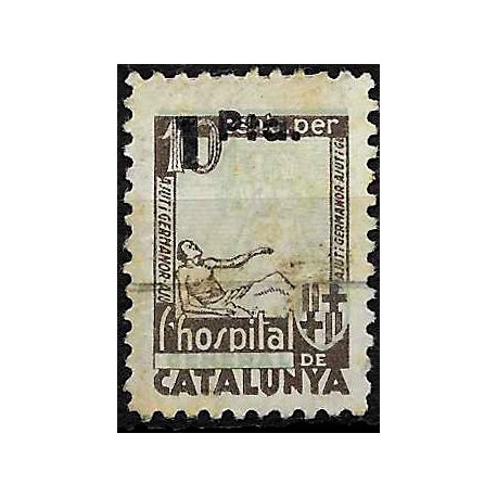 Viñeta. Hospital General de Cataluña. Ajut i Germanor. 1 Peseta sobre 10 Céntimos (Usado)