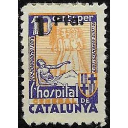 Viñeta. Hospital General de Cataluña. Ajut i Germanor. 1 Peseta sobre 10 Céntimos (Nuevo, con señal de fijasellos)