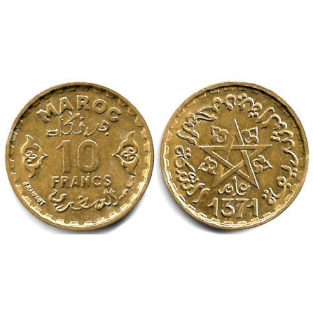 (Y49) Marruecos. 1371AH. 10 Francs (EBC)