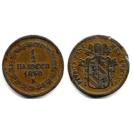 (1355) Ciudad del Vaticano. 1850R. ½ Baiocco (MBC-)
