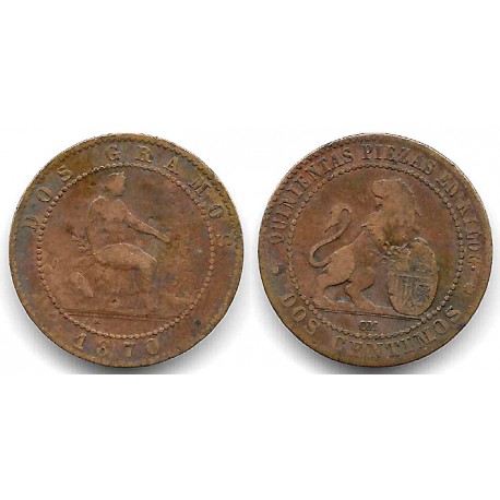 Gobierno Provisional. 1870. 2 Céntimos (BC/BC-) Ceca de Barcelona OM