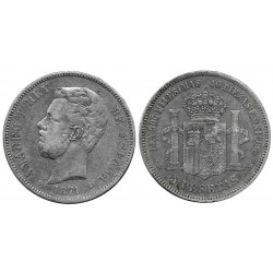 Amadeo I. 1871*(18-71). 5 Pesetas (BC/BC+) (Plata) Ceca de Madrid SD-M