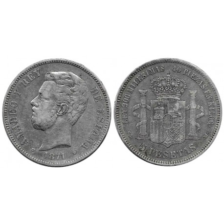 Amadeo I. 1871*(18-71). 5 Pesetas (BC/BC+) (Plata) Ceca de Madrid SD-M