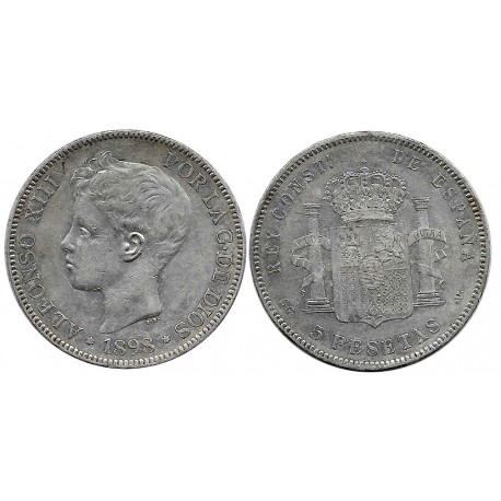 Alfonso XIII. 1898*(18-98). 5 Pesetas (BC/BC+) (Plata) Ceca de Madrid SG-V