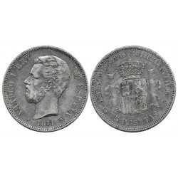 Amadeo I. 1871*(18-71). 5 Pesetas (MBC-) (Plata) Ceca de Madrid SD-M