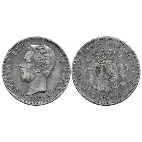 Amadeo I. 1871*(18-71). 5 Pesetas (MBC-) (Plata) Ceca de Madrid SD-M