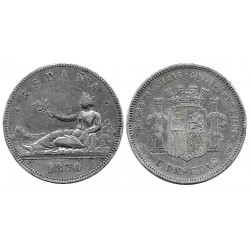 Gobierno Provisional. 1870*(-8-70). 5 Pesetas (BC+) (Plata) Ceca de Madrid SN-M