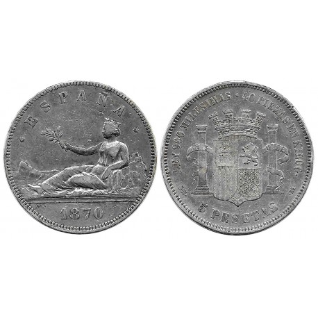 Gobierno Provisional. 1870*(-8-70). 5 Pesetas (BC+) (Plata) Ceca de Madrid SN-M