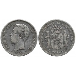 Amadeo I. 1871*(18-71). 5 Pesetas (BC) (Plata) Ceca de Madrid SD-M